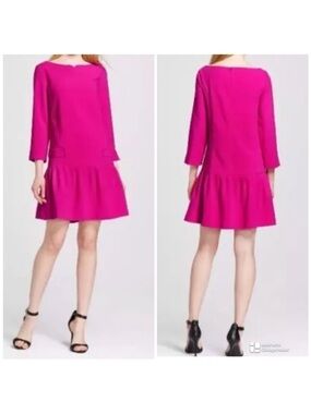 Victoria Beckham sz Medium Pink Fuchsia Drop Waist Mini Dress barbie barbiecore